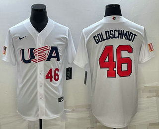 Men%27s USA Baseball #46 Paul Goldschmidt Number 2023 White World Baseball Classic Stitched Jerseys